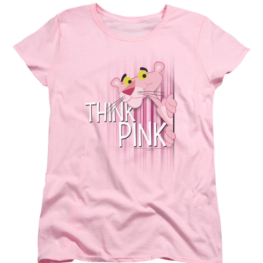 MeTV Custom Classics Pink Panther Think Pink T-Shirt - Vintage Cartoon Graphic Tee