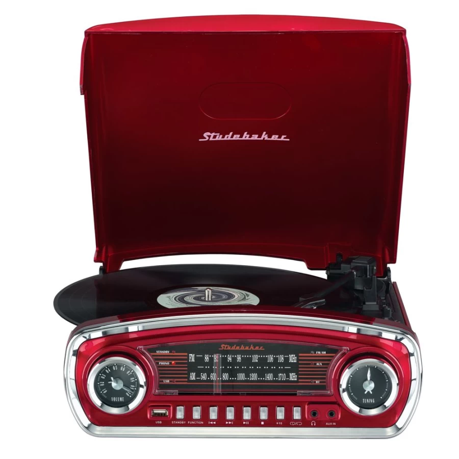 Studebaker Vintage 3-Speed Bluetooth Turntable with AM/FM Radio and Wireless Streaming