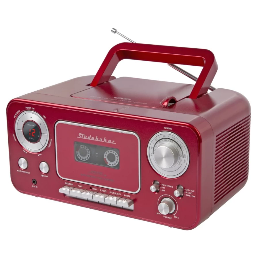 Studebaker Retro Portable CD Player with AM/FM Radio, Cassette Recorder, and Stereo Sound