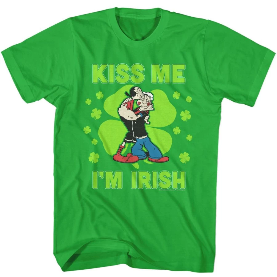 MeTV Custom Brands Popeye Kiss Me I'm Irish T-Shirt - Vintage Cartoon St. Patrick's Day Apparel
