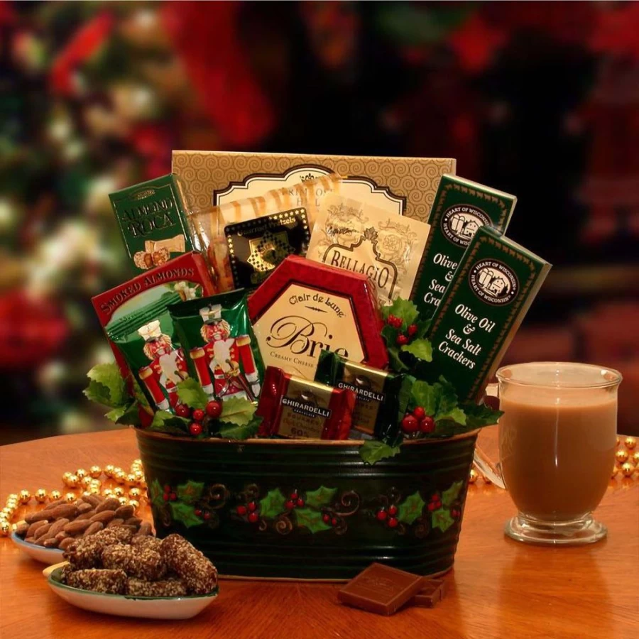 GBDS Holiday Gift Basket - Festive Deck The Halls Christmas Present Box for Family & Friends