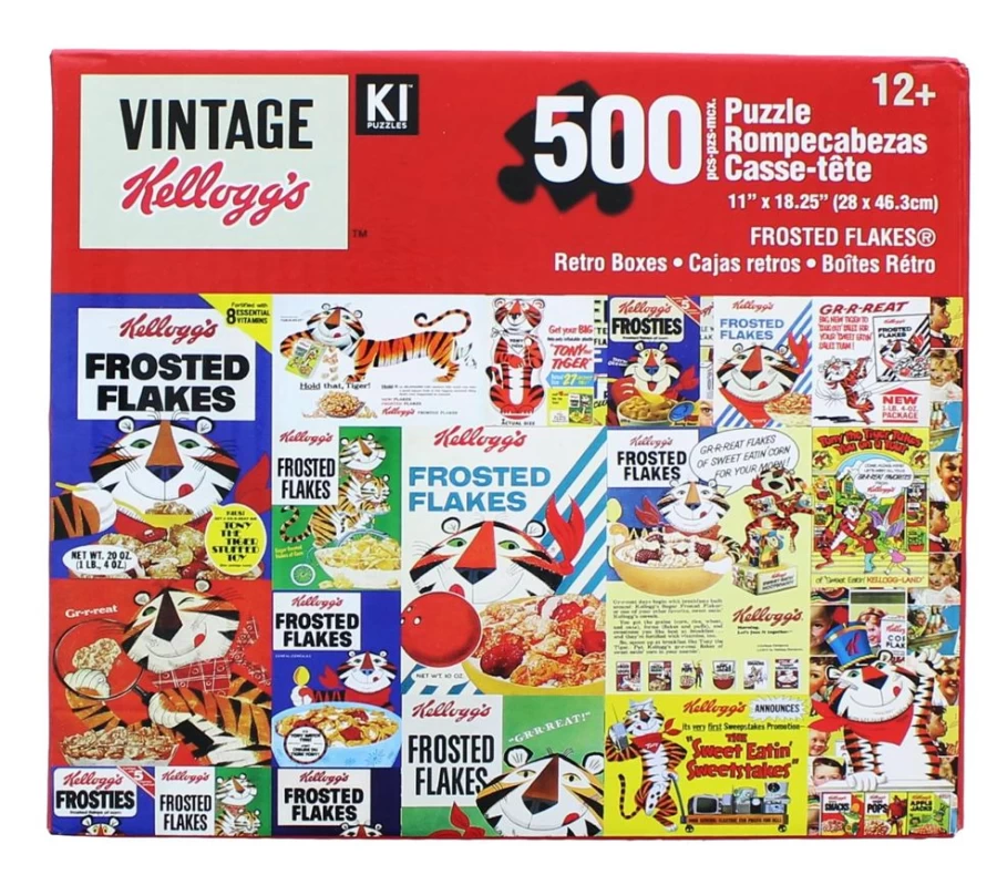 Toynk Vintage Kellogg's Frosted Flakes 500-Piece Jigsaw Puzzle for Adults & Kids - Unisex Collectible Cereal Box Puzzle