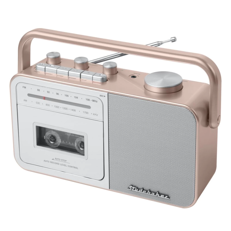 Studebaker Vintage 80's Portable Cassette Player Recorder with AM/FM Radio - Retro Boombox for Music Playback and Recording
